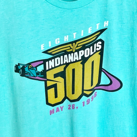 The Shop Indianapolis 500 Throwback 80th Running 1996 Aqua T Shirt Adult Large - Picture 2 of 4